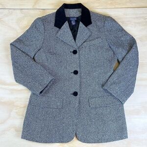 Hillard & Hanson Women’s Black/White Wool Blend Tweed Blazer Jacket Size 4